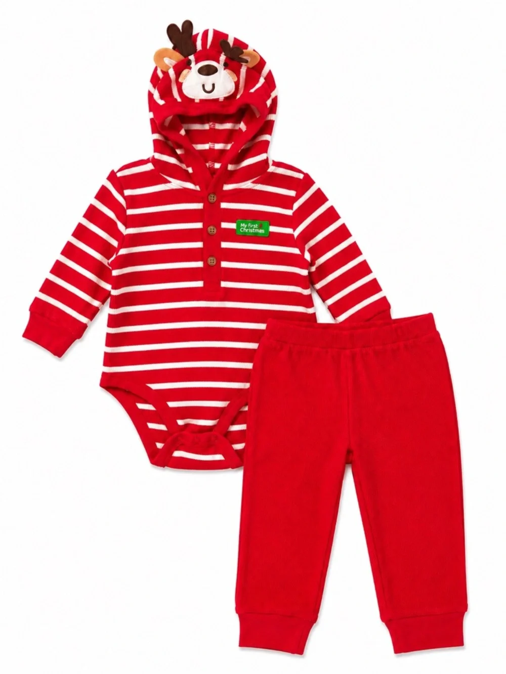 New - Little Me My First Christmas 2-Piece Outfit Set with a Reindeer Hood
